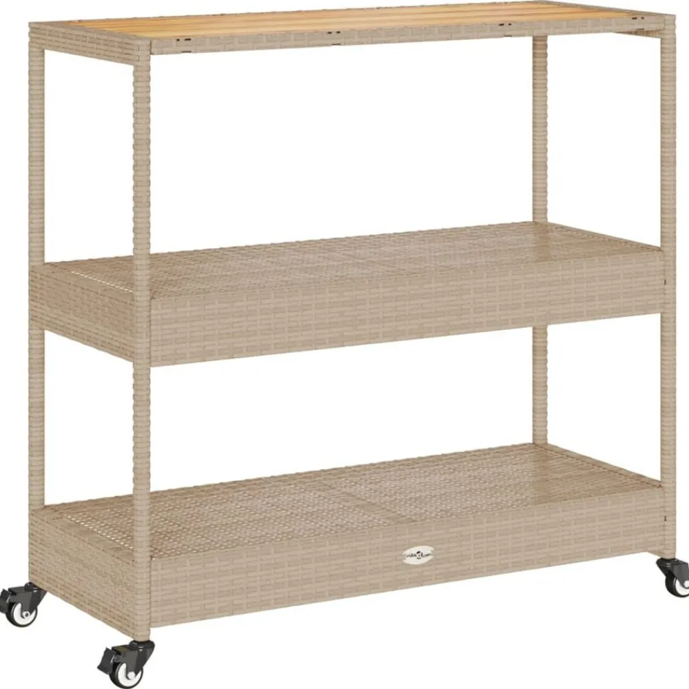 Chariots & Îlots-vidaXL Chariot de bar 3 niveaux beige rotin et bois d'acacia massif Beige et marron