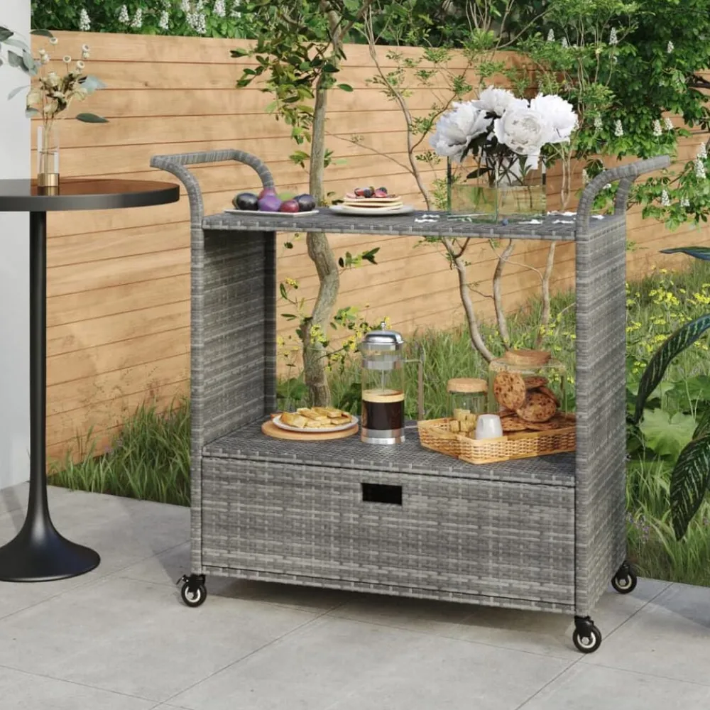 vidaXL Chariot de bar avec tiroir 100x45x97 cm Résine tressée