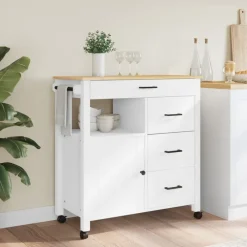 Chariots & Îlots-vidaXL Chariot de cuisine MONZA 84x40x88,5 cm bois massif de pin Blanc