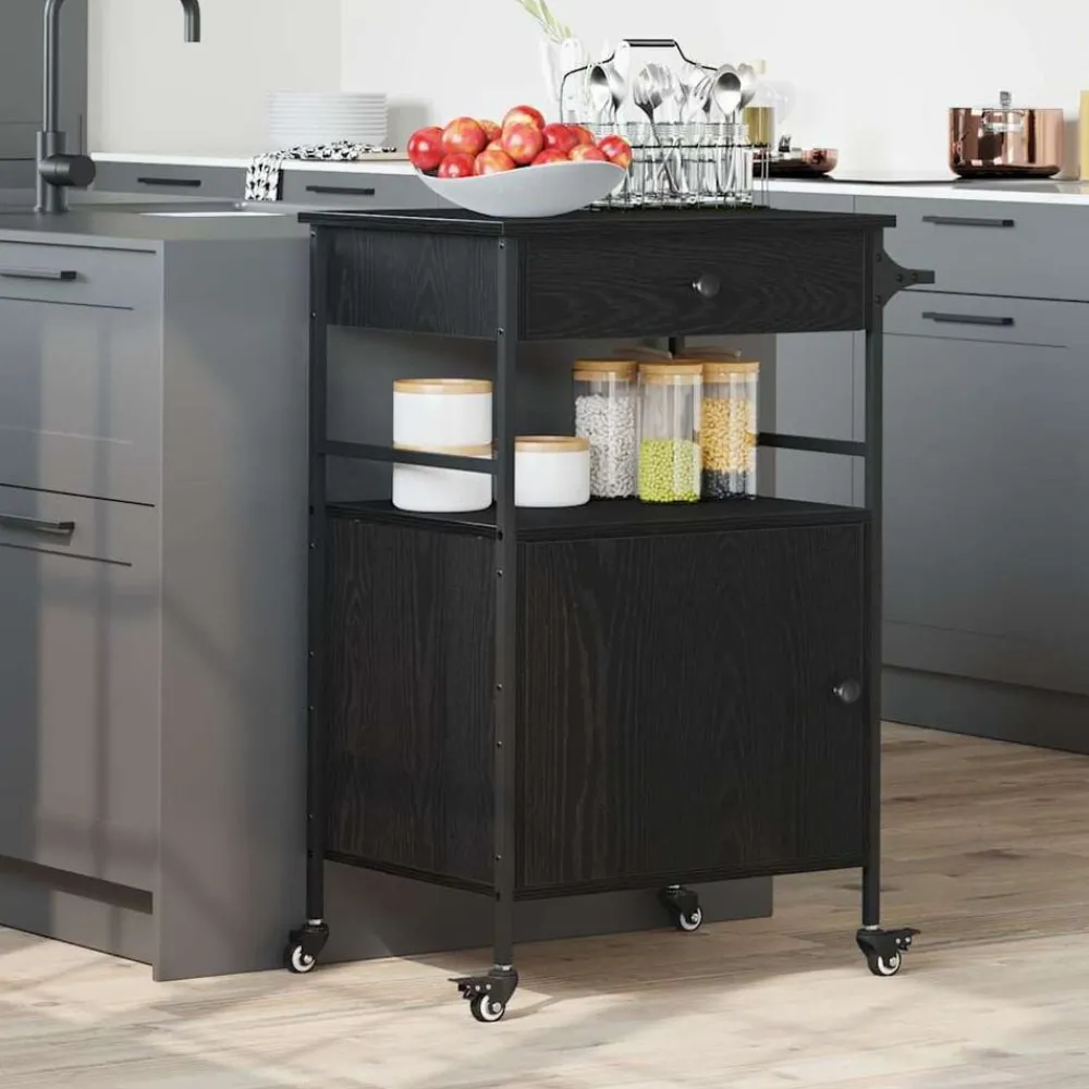 Chariots & Îlots-vidaXL Chariot de cuisine Chêne noir 56 x 43 x 89,5 cm Chêne noir