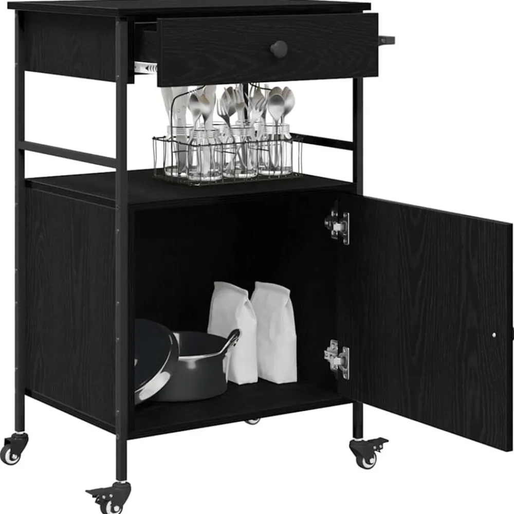 Chariots & Îlots-vidaXL Chariot de cuisine Chêne noir 56 x 43 x 89,5 cm Chêne noir