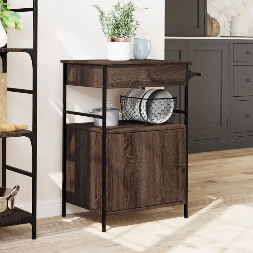 vidaXL Chariot de cuisine chêne marron 56x43x89,5 cm bois d'ingénierie