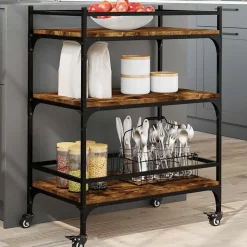 vidaXL Chariot de cuisine chêne fumé 65x40x86,5 cm bois d'ingénierie