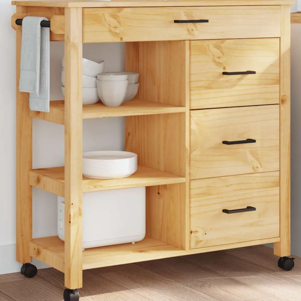 vidaXL Chariot de cuisine MONZA 84x40x88,5 cm bois massif de pin