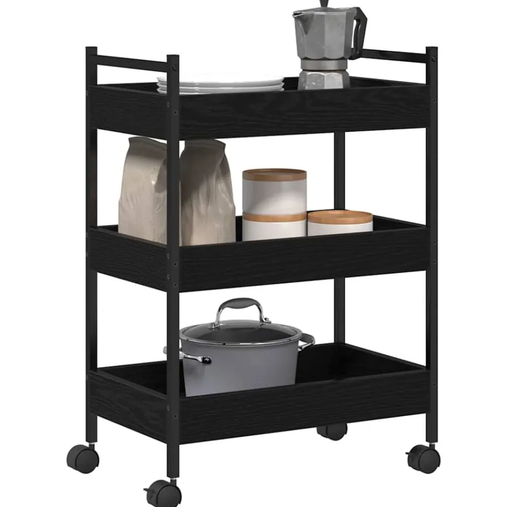 vidaXL Chariot de cuisine Chêne noir 50 x 30 x 70 cm Bois d'ingénierie