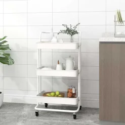 Chariots & Îlots-vidaXL Chariot de cuisine 3 niveaux 42x35x85 cm Fer et ABS Blanc