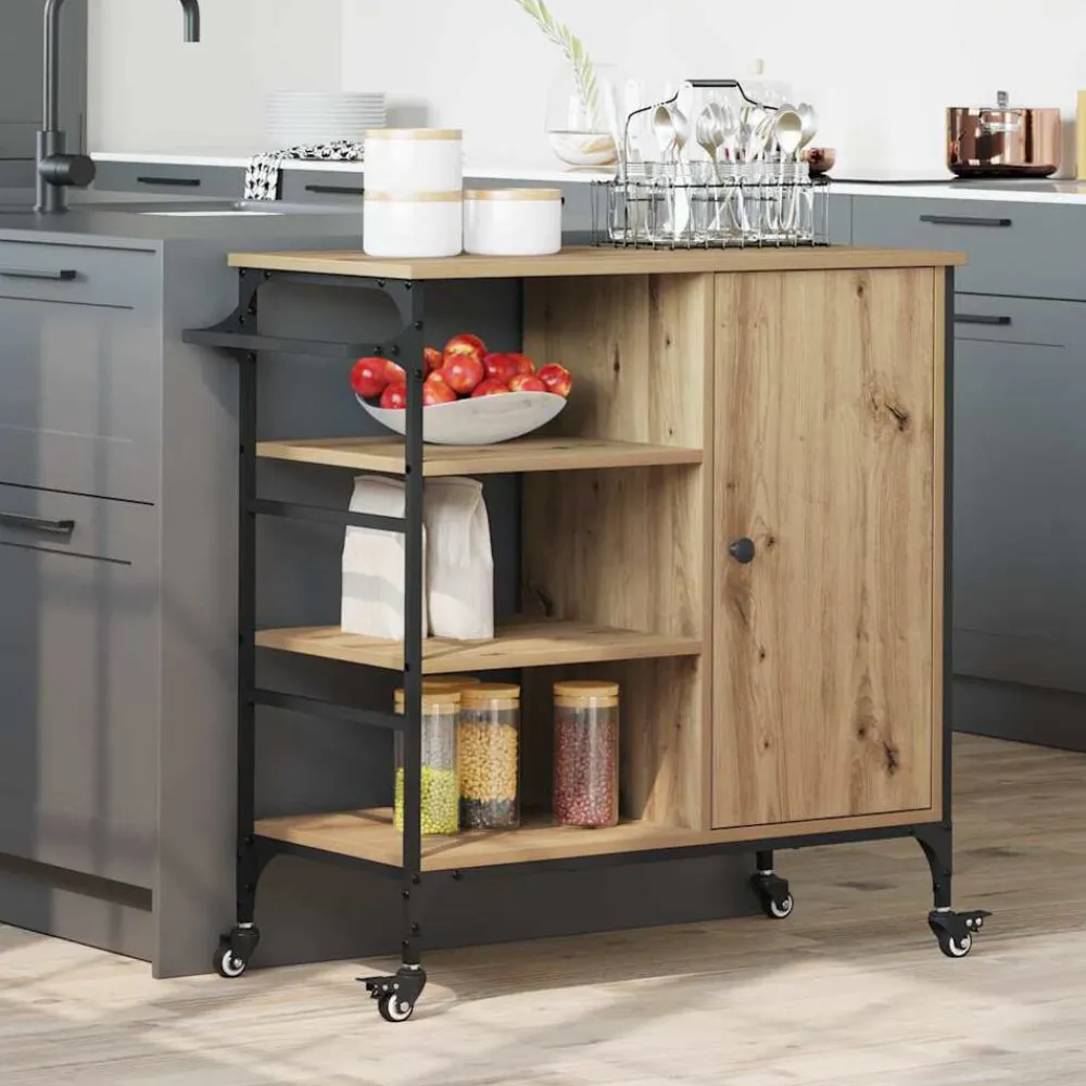 vidaXL Chariot de cuisine Chêne artisanal 87.5 x 39 x 84.5 cm