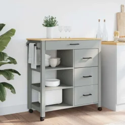 Chariots & Îlots-vidaXL Chariot de cuisine MONZA 84x40x88,5 cm bois massif de pin Gris