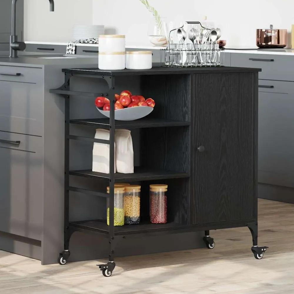 Chariots & Îlots-vidaXL Chariot de cuisine Chêne noir 87.5 x 39 x 84.5 cm Chêne noir