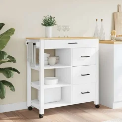 Chariots & Îlots-vidaXL Chariot de cuisine MONZA 84x40x88,5 cm bois massif de pin Blanc