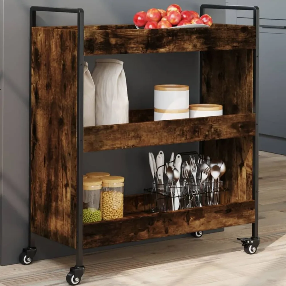 vidaXL Chariot de cuisine chêne fumé 70x30x82 cm bois d'ingénierie