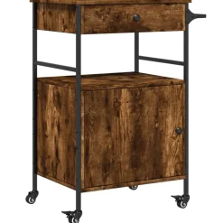 Chariots & Îlots-vidaXL Chariot de cuisine chêne fumé 56x43x89,5 cm bois d'ingénierie Chêne fumé