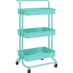 Chariots & Îlots-vidaXL Chariot de cuisine 3 niveaux 42x35x85 cm Fer et ABS Turquoise