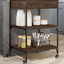 vidaXL Chariot de cuisine chêne marron 60x48x89,5 cm bois d'ingénierie