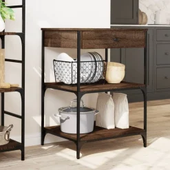 vidaXL Chariot de cuisine chêne marron 60x48x89,5 cm bois d'ingénierie