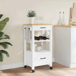 Chariots & Îlots-vidaXL Chariot de cuisine MONZA 48x40x88,5 cm bois massif de pin Blanc
