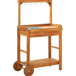 vidaXL Chariot de cuisine de jardin Bois d'acacia 92x43,5x141,5 cm