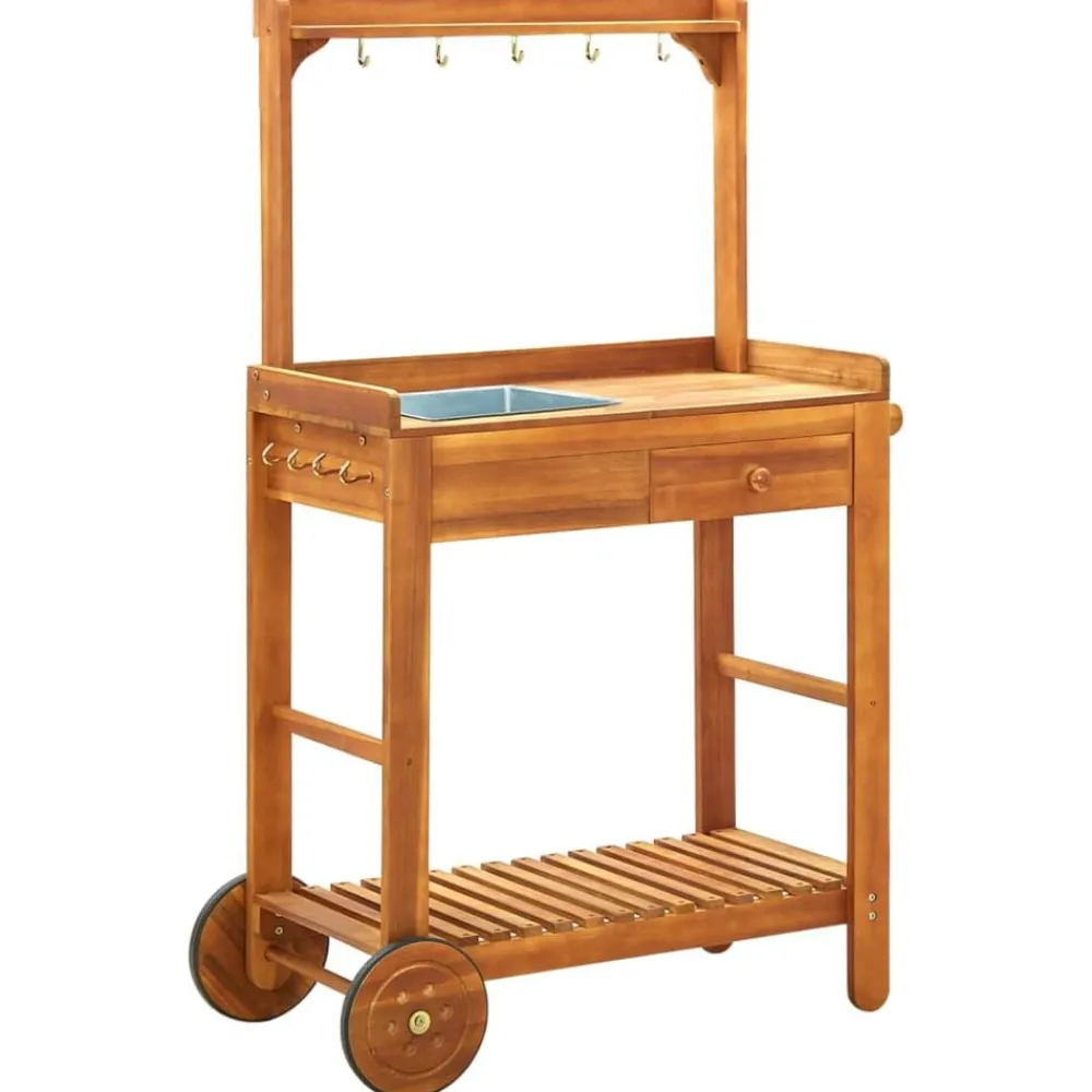 vidaXL Chariot de cuisine de jardin Bois d'acacia 92x43,5x141,5 cm
