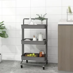 Chariots & Îlots-vidaXL Chariot de cuisine 3 niveaux 42x35x85 cm Fer et ABS Gris
