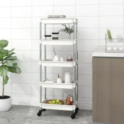 Chariots & Îlots-vidaXL Chariot de cuisine 5 niveaux 42x29x128 cm Fer et ABS Blanc