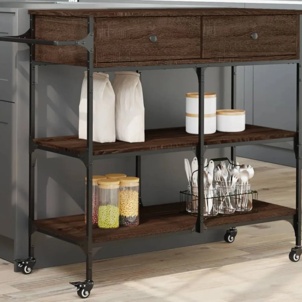vidaXL Chariot de cuisine chêne marron 105x42x95 cm bois d'ingénierie