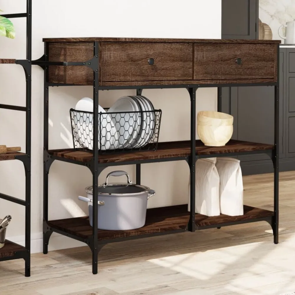 vidaXL Chariot de cuisine chêne marron 105x42x95 cm bois d'ingénierie