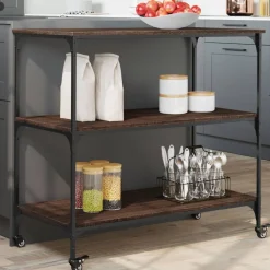 Chariots & Îlots-vidaXL Chariot de cuisine chêne marron 102x50x95 cm bois d'ingénierie Ch&ecirc;ne marron