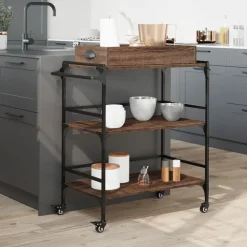 vidaXL Chariot de cuisine chêne marron 81,5x41x92,5 cm bois ingénierie