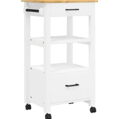 Chariots & Îlots-vidaXL Chariot de cuisine MONZA 48x40x88,5 cm bois massif de pin Blanc