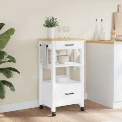 Chariots & Îlots-vidaXL Chariot de cuisine MONZA 48x40x88,5 cm bois massif de pin Blanc