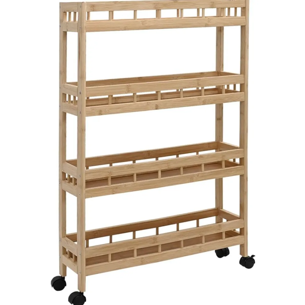 Chariots & Îlots-vidaXL Chariot de Cuisine avec Roues Naturel 60 x 18 x 97 cm Bambou