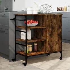 vidaXL Chariot de cuisine chêne fumé 87,5x38,5x84,5 cm bois ingénierie