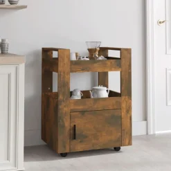 Chariots & Îlots-vidaXL Chariot de cuisine Chêne fumé 60x45x80 cm Bois d'ingénierie Ch&ecirc;ne fumé