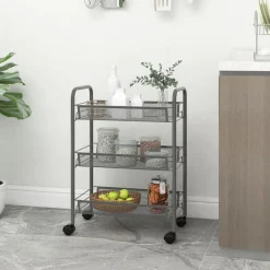 vidaXL Chariot de cuisine à 3 niveaux 46x26x64 cm Fer