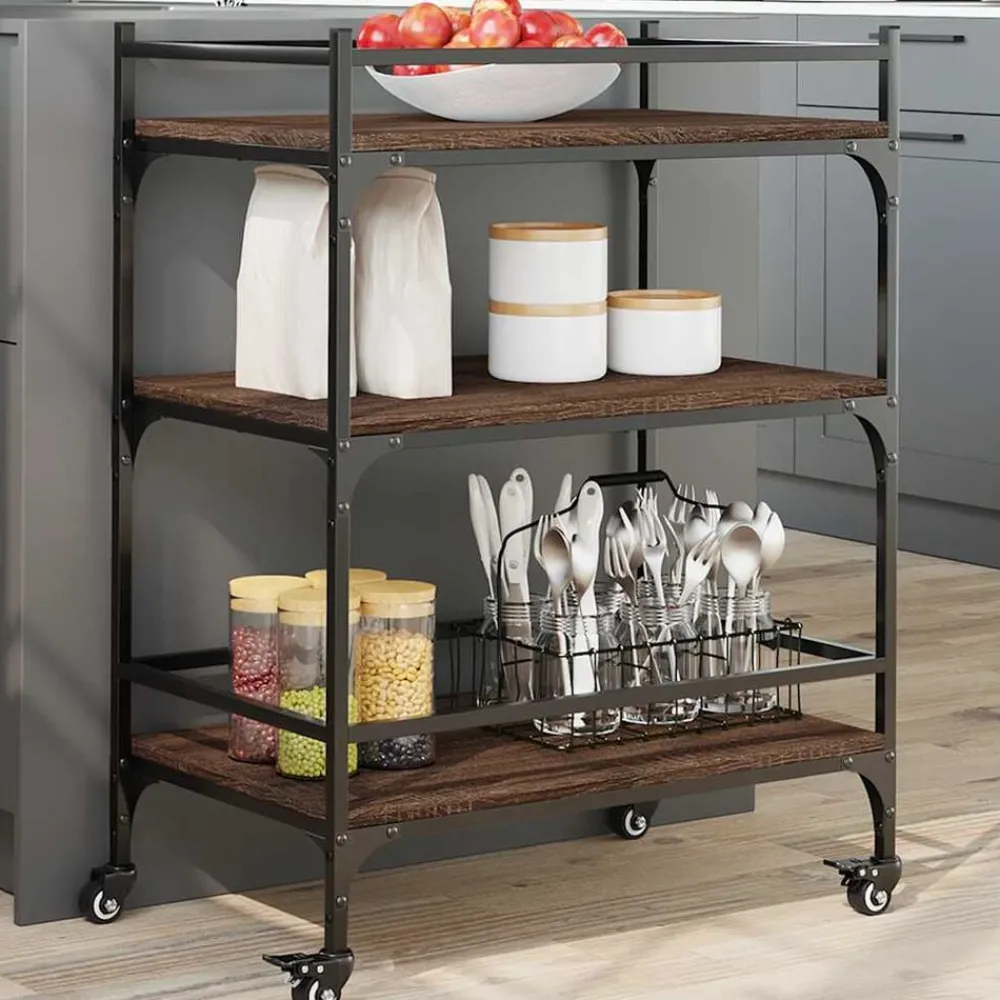 Chariots & Îlots-vidaXL Chariot de cuisine chêne marron 65x40x86,5 cm bois d'ingénierie Chêne marron