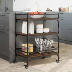 Chariots & Îlots-vidaXL Chariot de cuisine chêne marron 65x40x86,5 cm bois d'ingénierie Chêne marron
