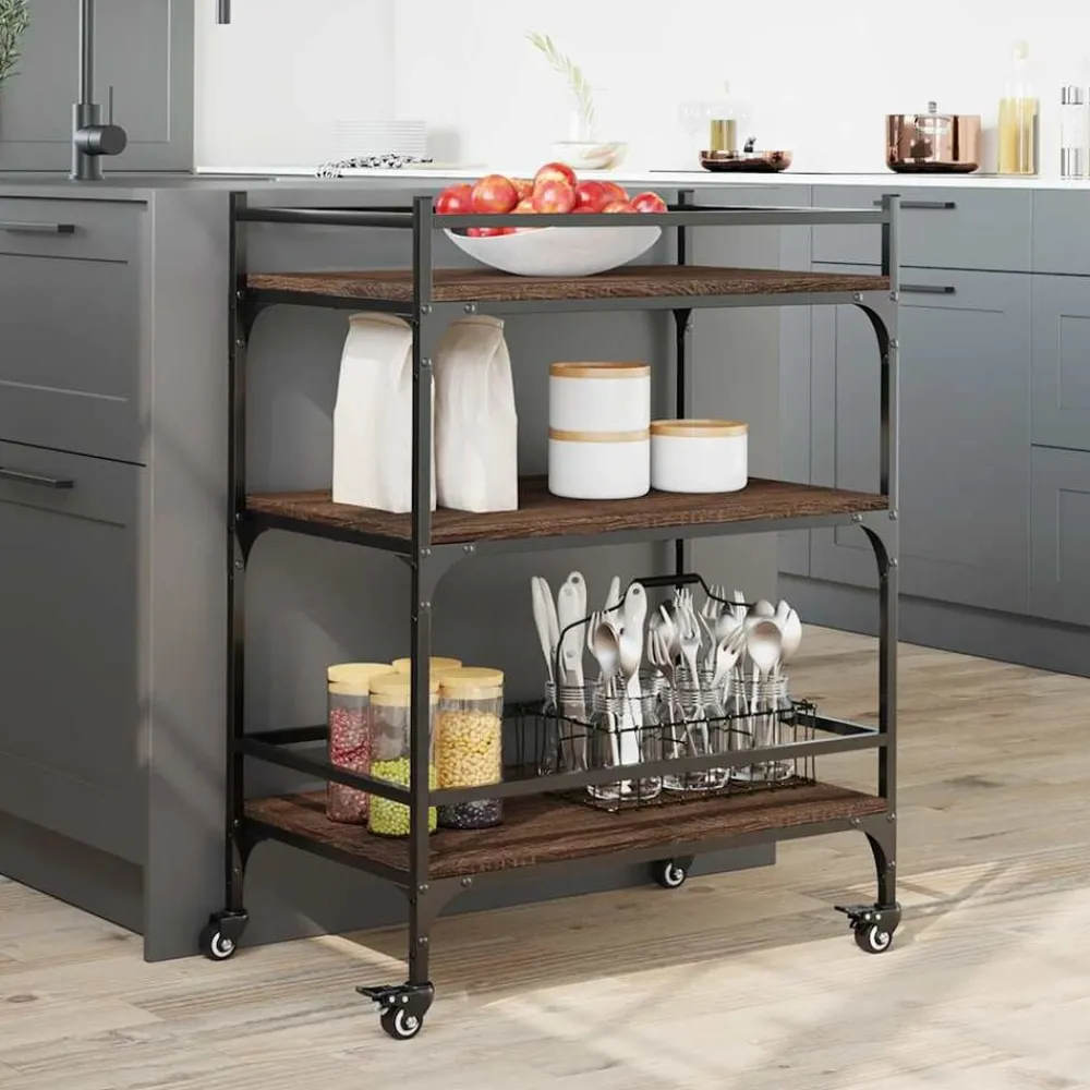 Chariots & Îlots-vidaXL Chariot de cuisine chêne marron 65x40x86,5 cm bois d'ingénierie Chêne marron