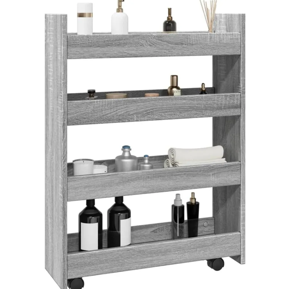 Chariots & Îlots-vidaXL Chariot de rangement étroit 4 niveaux Sonoma gris