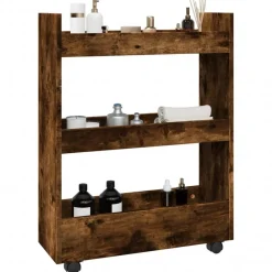 Chariots & Îlots-vidaXL Chariot de rangement étroit 3 niveaux chêne fumé Ch&ecirc;ne fumé