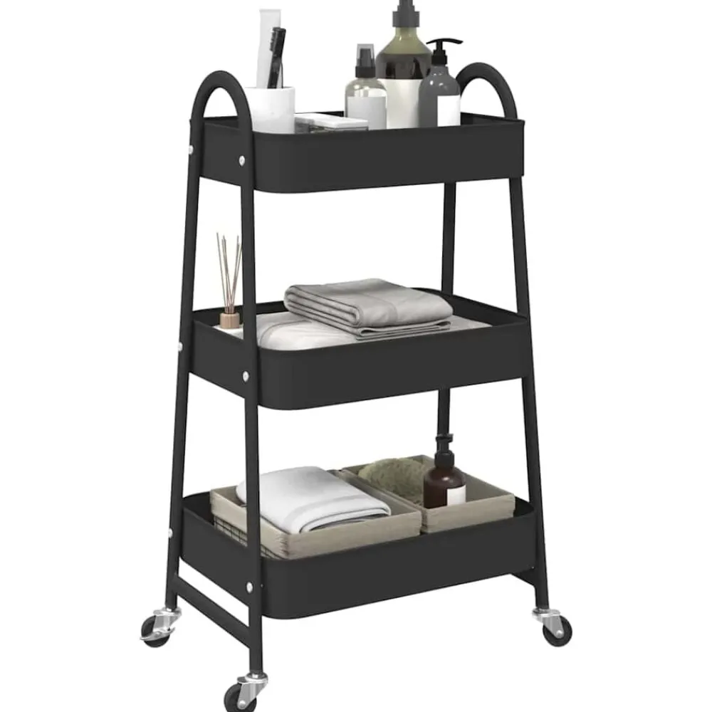 Outils-vidaXL Chariot de rangement à 3 niveaux 42x41,5x77 cm acier Noir