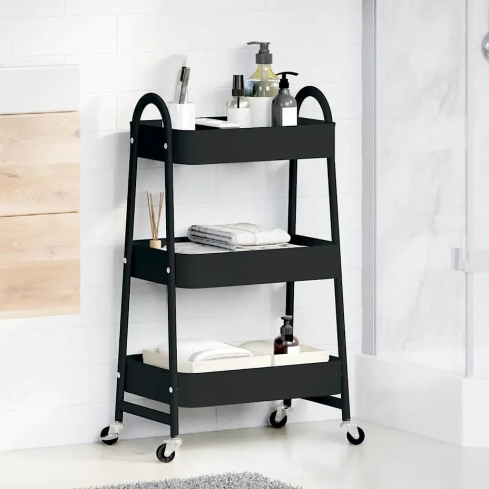 Outils-vidaXL Chariot de rangement à 3 niveaux 42x41,5x77 cm acier Noir