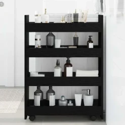 vidaXL Chariot de Rangement Étroit Chêne noir 60 x 20 x 82 cm