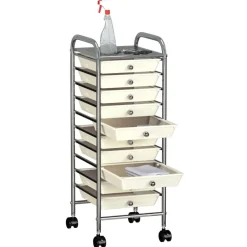Outils-vidaXL Chariot de rangement mobile à 10 tiroirs Plastique Blanc