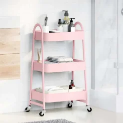 Outils-vidaXL Chariot de rangement à 3 niveaux 42 x 41,5 x 77 cm Acier Rose