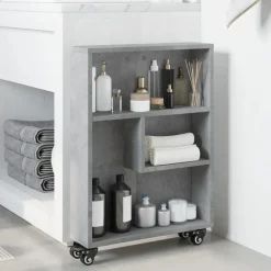 Étagères-vidaXL Chariot de rangement étroit bois d'ingénierie Gris béton