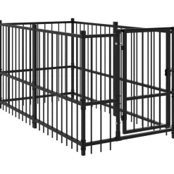 Articles Pour Animaux De Compagnie-vidaXL Chenil pour chien Noir 193,5x97x100 cm Acier