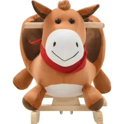Jouets-vidaXL Cheval à bascule avec dossier Peluche 60x32x50 cm Marron