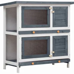 Articles Pour Animaux De Compagnie-vidaXL Clapier d'extérieur 4 portes Bois Gris