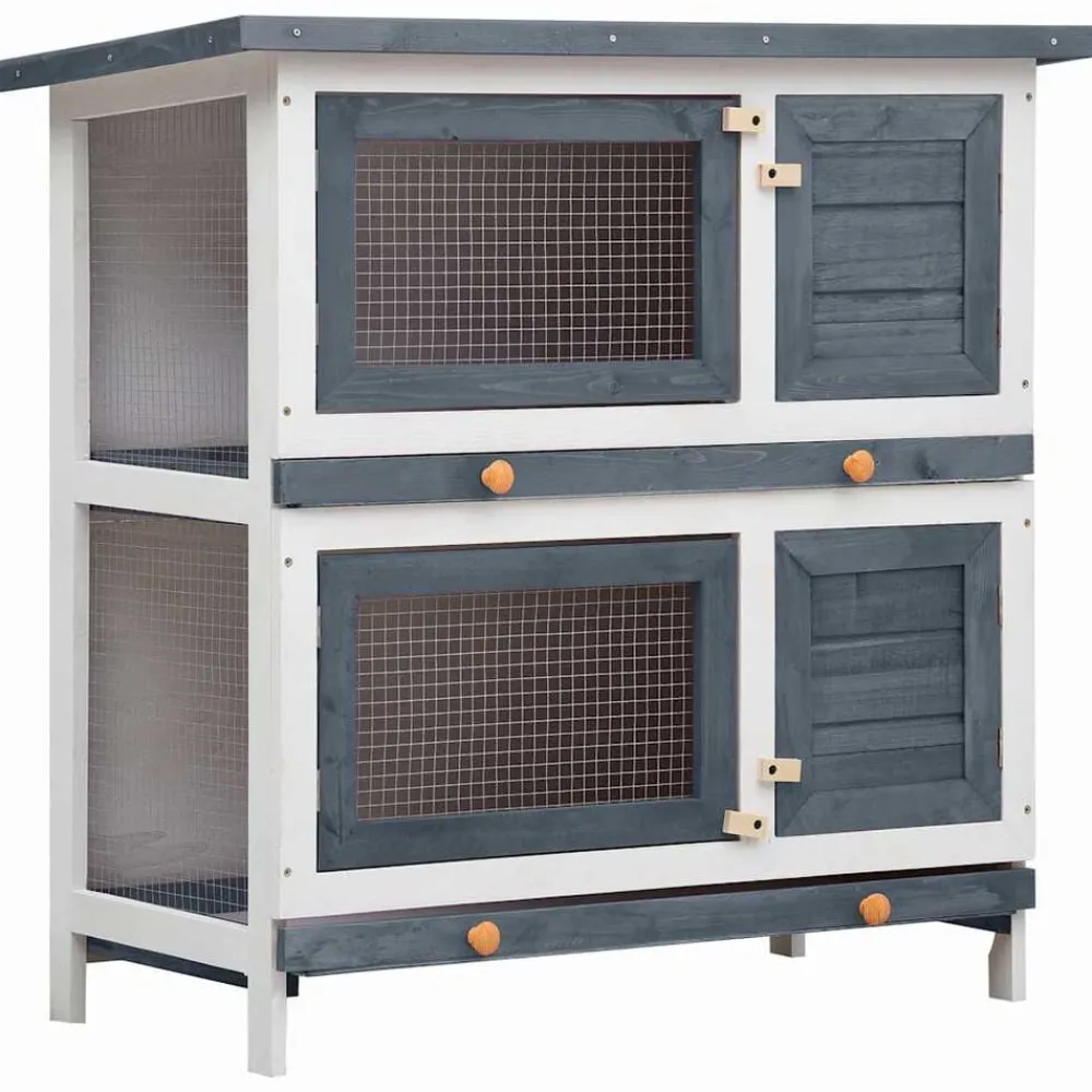 Articles Pour Animaux De Compagnie-vidaXL Clapier d'extérieur 4 portes Bois Gris