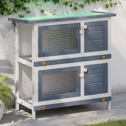 Articles Pour Animaux De Compagnie-vidaXL Clapier d'extérieur 4 portes Bois Gris
